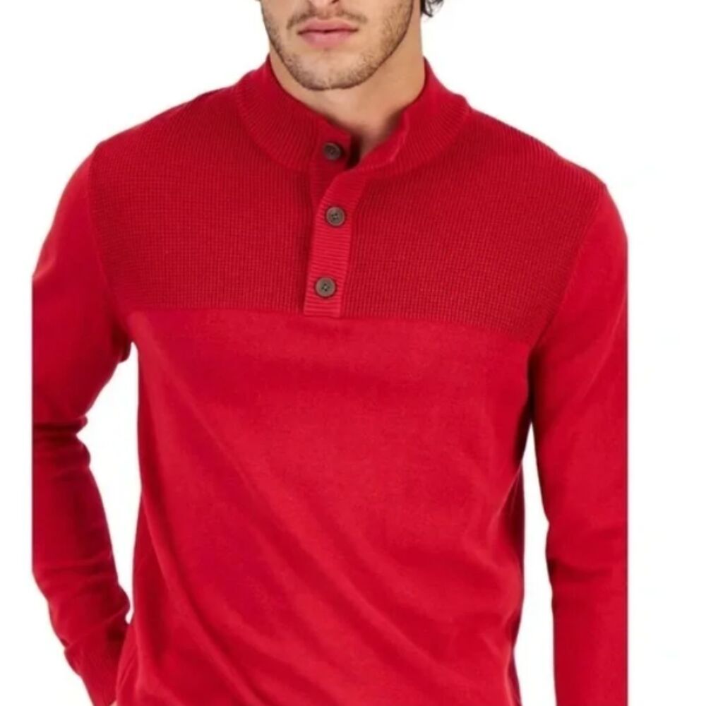 Club room Men's Button Mock Neck Sweater Size S ABLAZE